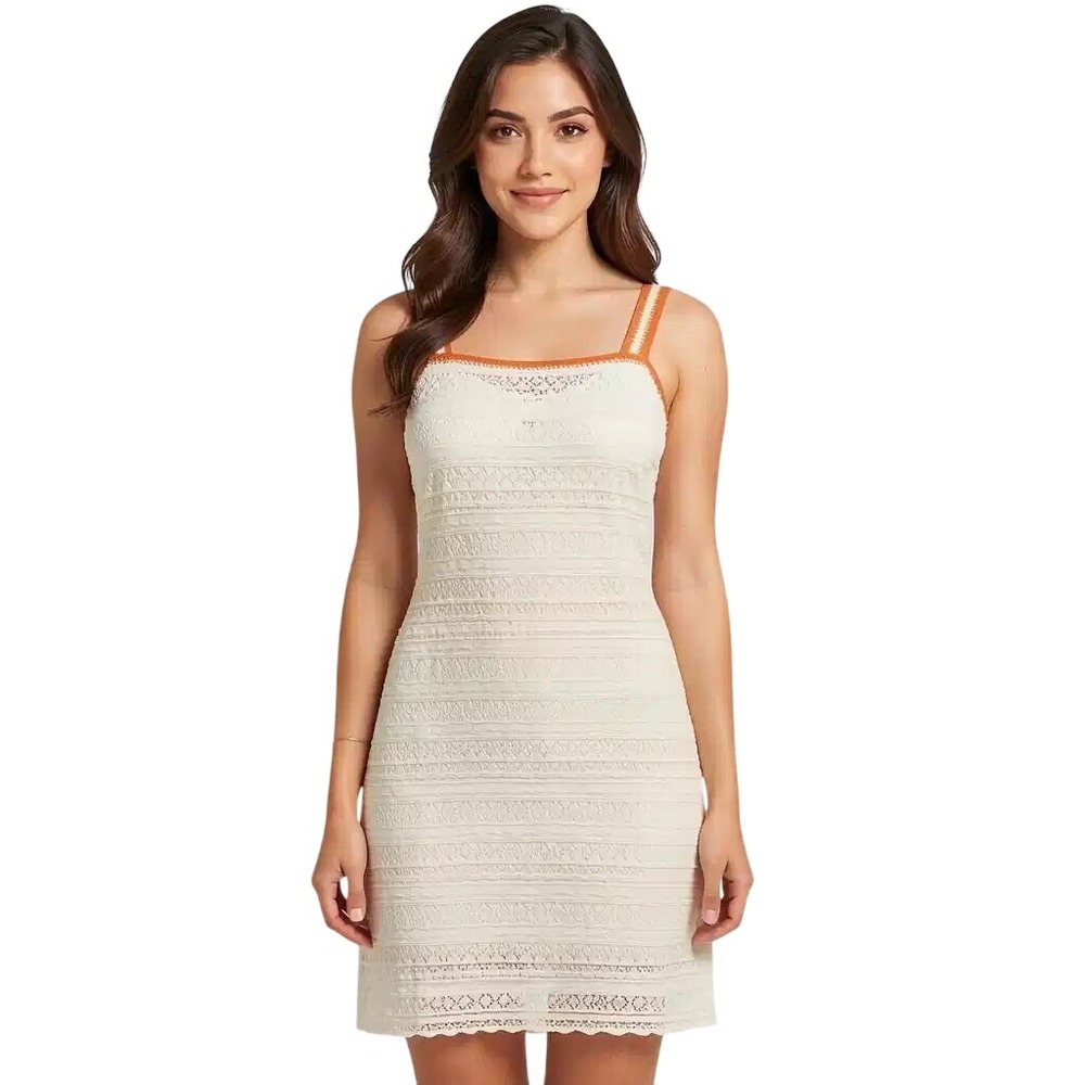 Jessica Simpson White Crochet Lace Midi Dress Orange Straps  Womens  XL NWT